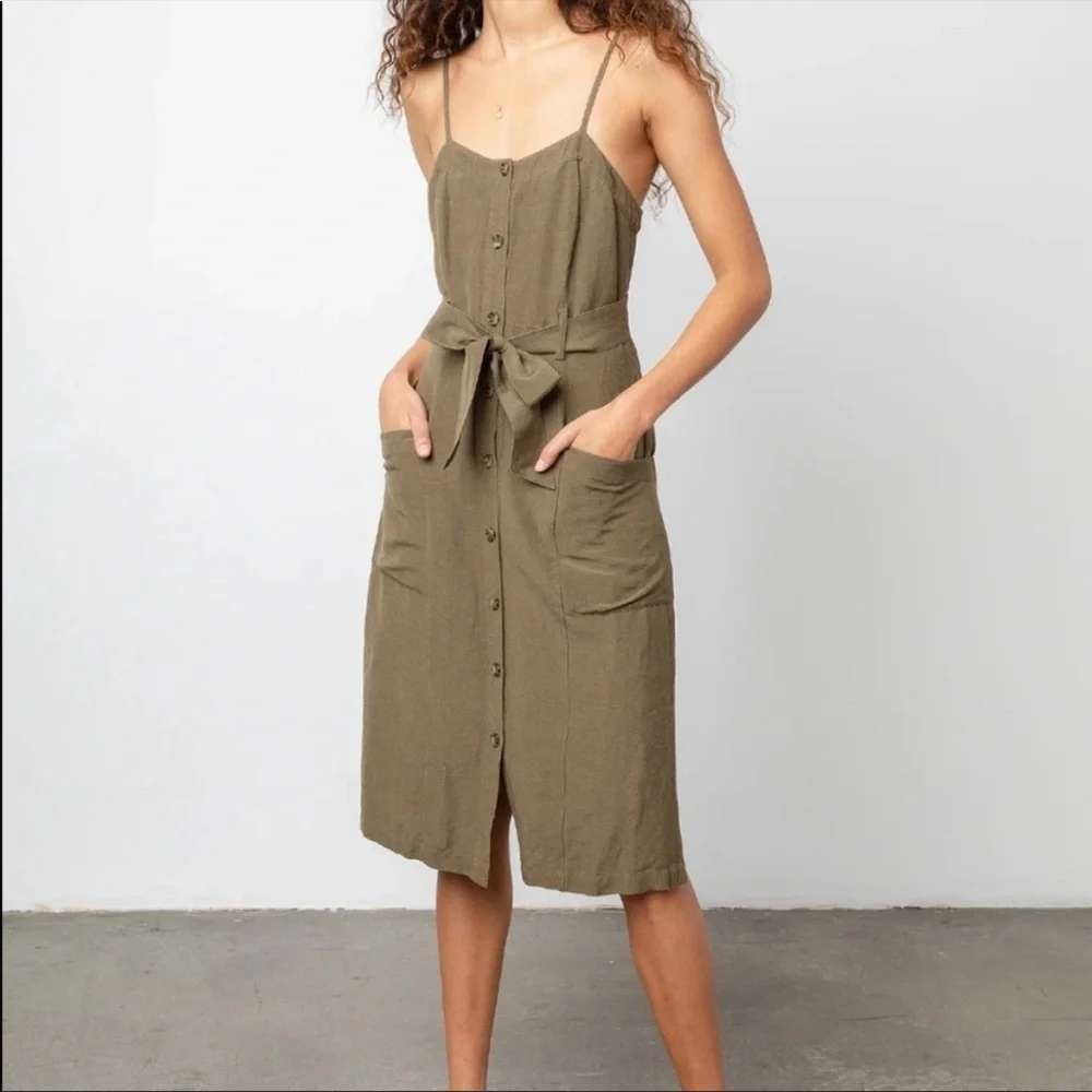 Rails Dress Women Extra Large Deep Olive Evie Button Front Linen Blend Midi Belt